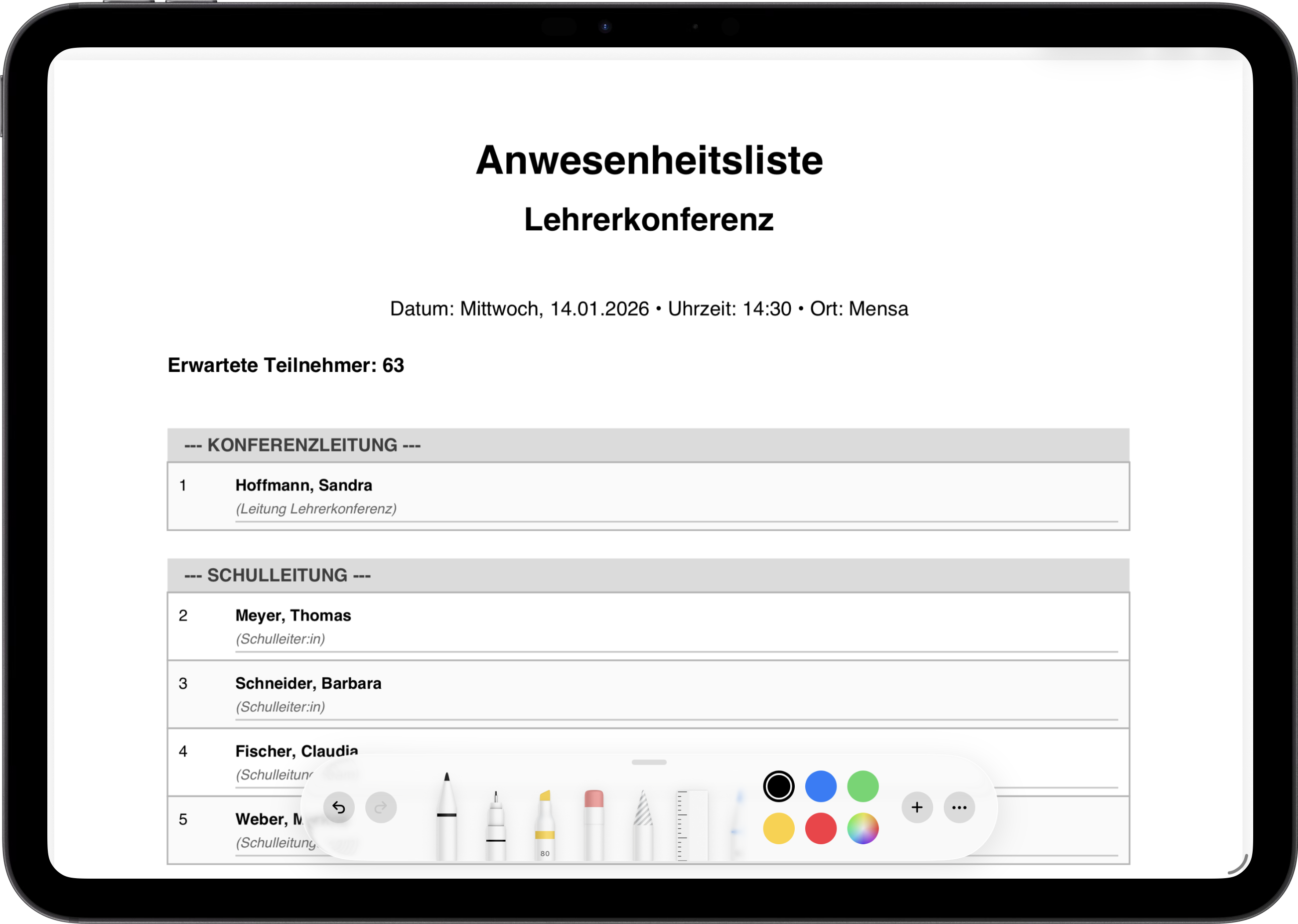 Anwesenheitsliste erstellen und als PDF exportieren
