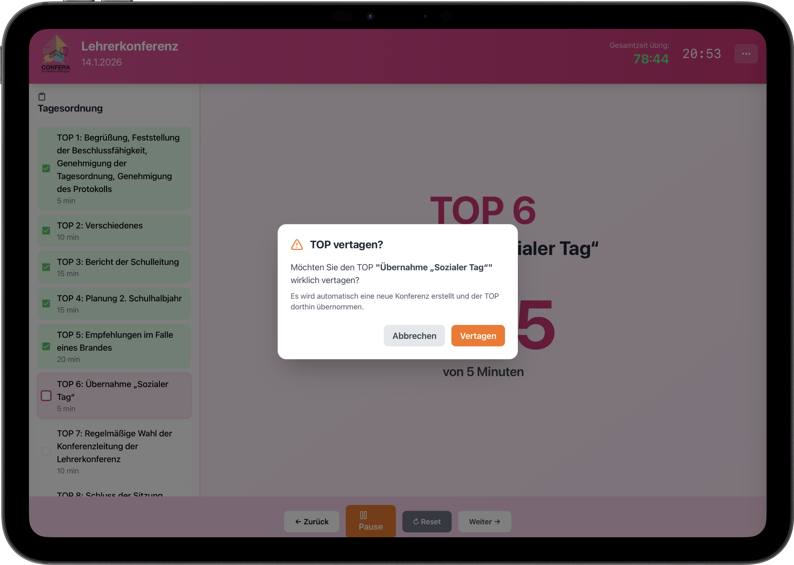 TOP vertagen